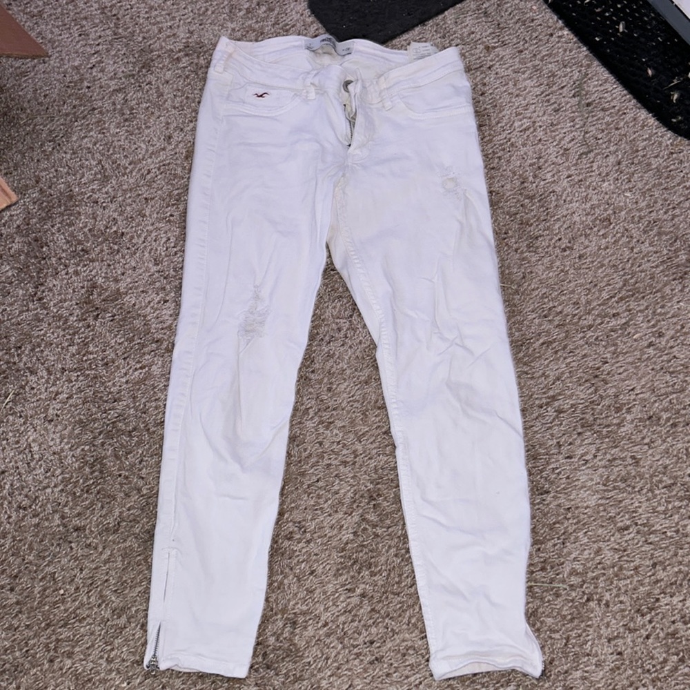 slightly distressed, Hollister skinny jeans.
